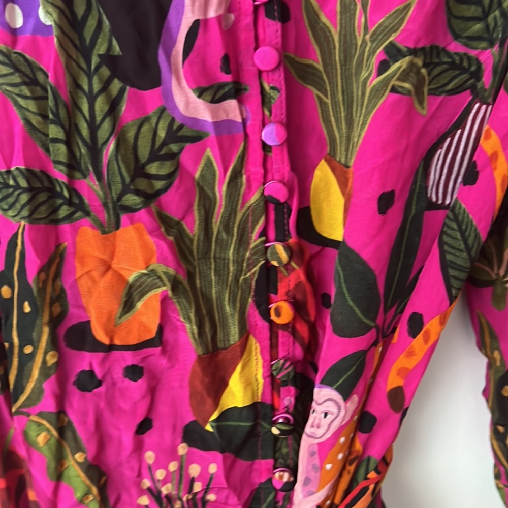 Farm Rio Long Sleeve Pink Patterned Dress Size Large - Picture 6 of 13